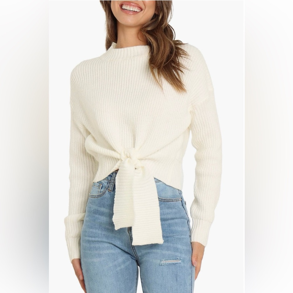 Petal & Pup Cream Sweater with Front Knot